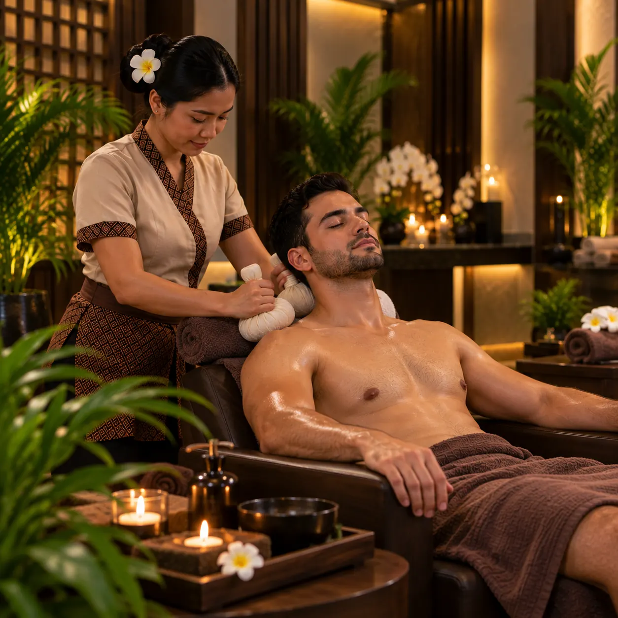 Thai Massage detail at Green Mubazzarah Spa